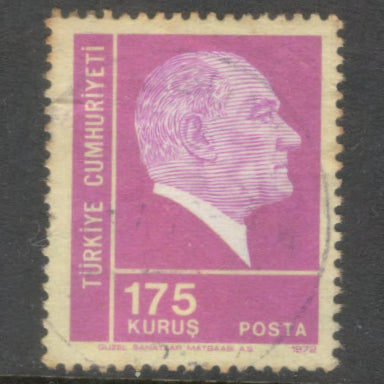 Turkey 1972 175 Kurus Multicoloured Violet Ataturk Stamp - Perf: 13.5x13.0