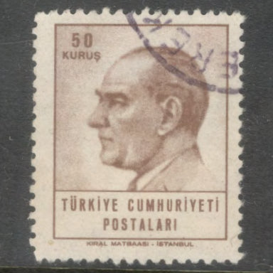 Turkey 1964 - 1965 50 Kurus Purple Brown Ataturk Stamp - Perf: 12.75