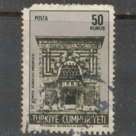 Turkey 1968 - 1969 50 Kurus Multicoloured Historic Buildings Stamp - Perfin: 13.0x13.5