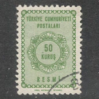 Turkey 1964 50 Kurus Olive Green Official Numeral Stamp - Perfin: 12.5x13.0