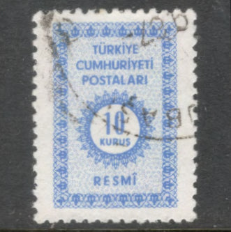 Turkey 1965 10 Kurus Ultramarine Official Stamp - Perfin: 13.0