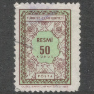 Turkey 1968 50 Kurus Multicoloured Official Stamp - Perfin: 13.5