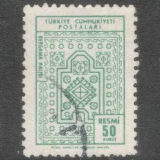 Turkey 1966 50 Kurus Dark Green Official Stamp - Perfin: 13.0