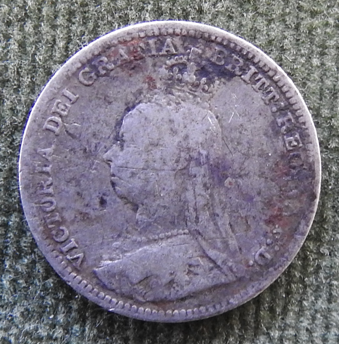 GB British UK English 1890 Three Pence Queen Victoria Coin