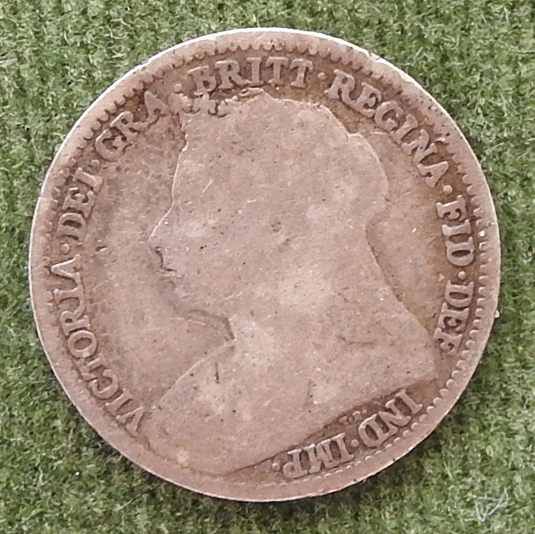 GB British UK English 1895 Three Pence Queen Victoria Coin