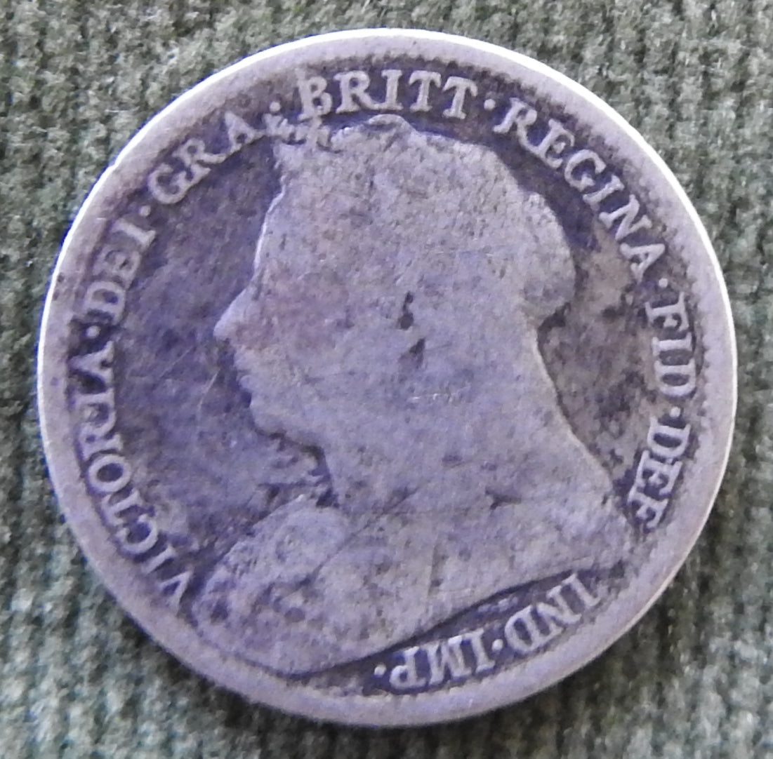 GB British UK English 1896 Three Pence Queen Victoria Coin