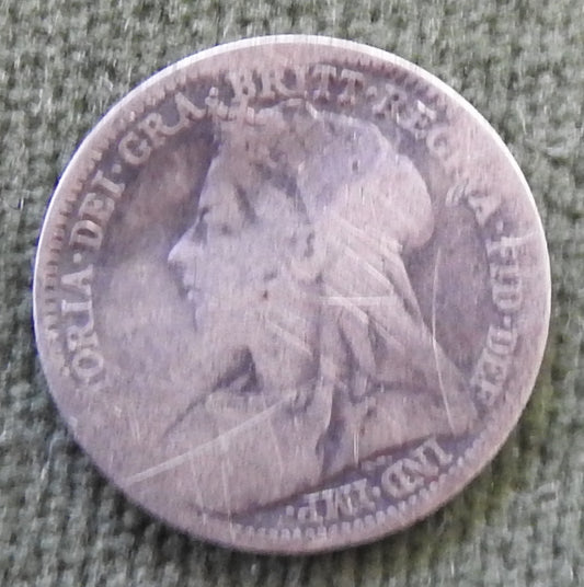 GB British UK English 1899 Three Pence Queen Victoria Coin - Veiled Head