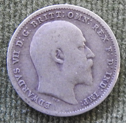 GB British UK English 1907 Three Pence King Edward VII Coin