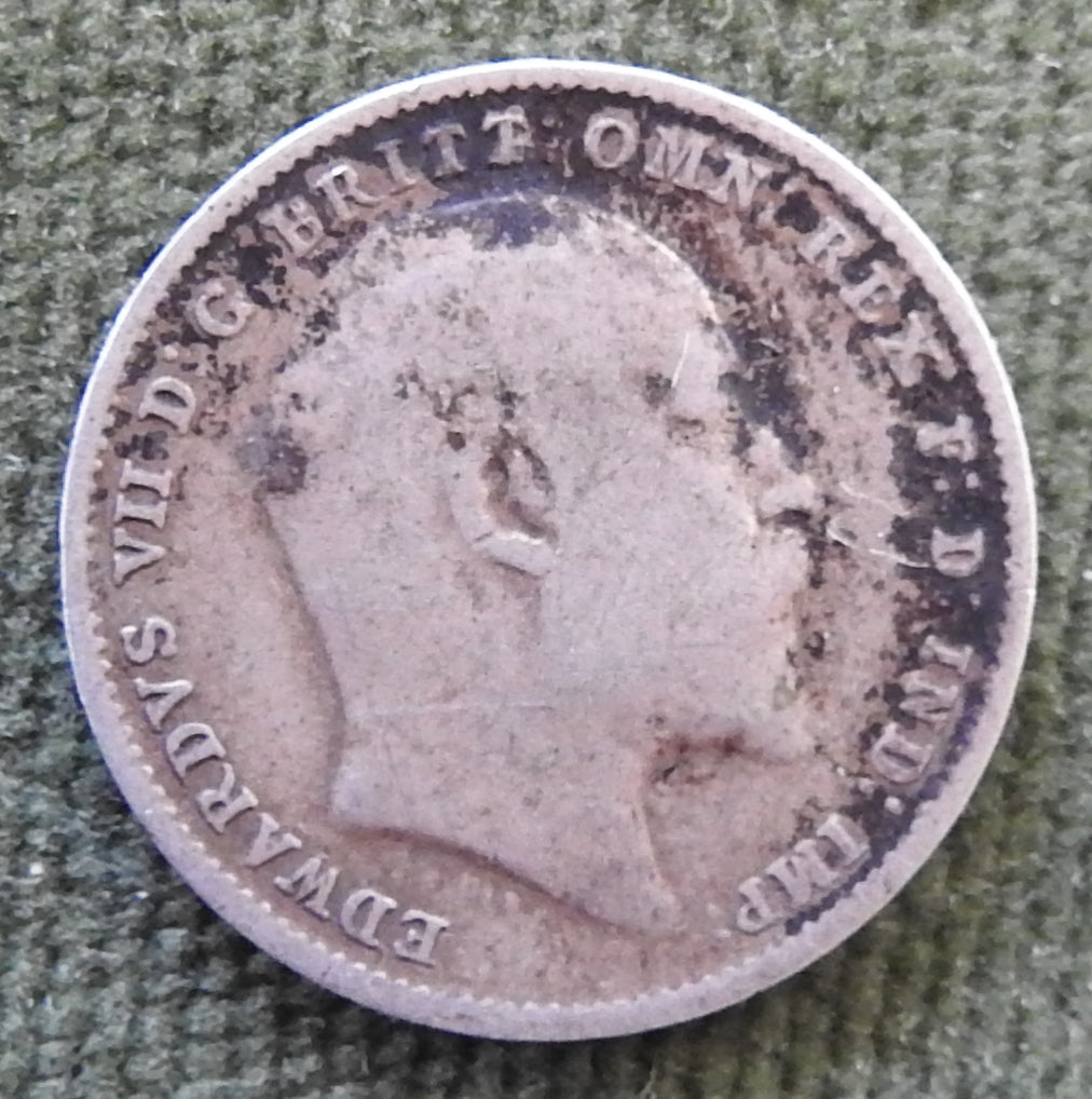 GB British UK English 1908 Three Pence King Edward VII Coin