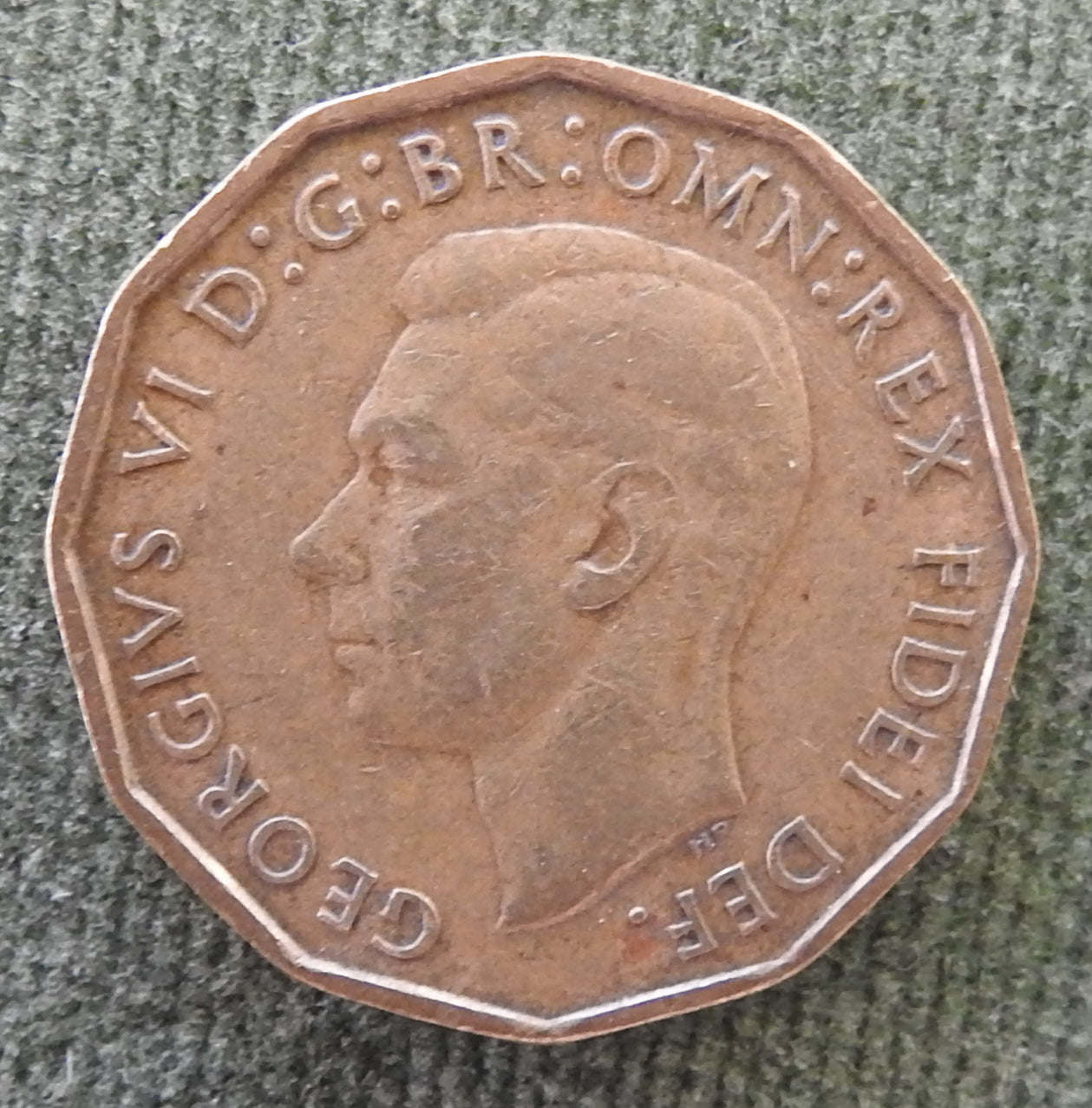 GB British UK English 1952 Three Pence 3p King George VI Coin