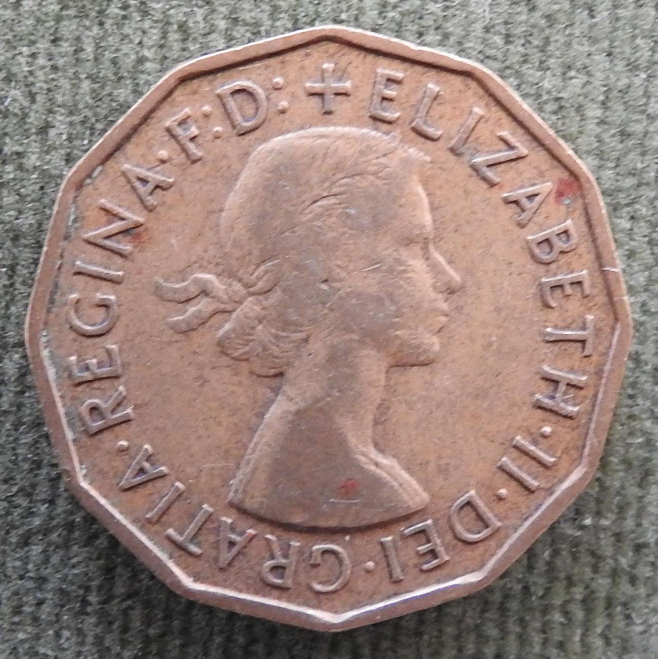 GB British UK English 1954 Three Pence Queen Elizabeth II Coin