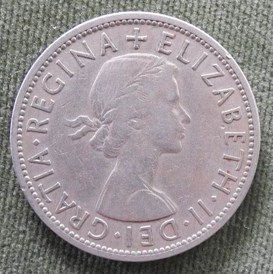 GB British UK English 1957 Half Crown Queen Elizabeth II Coin