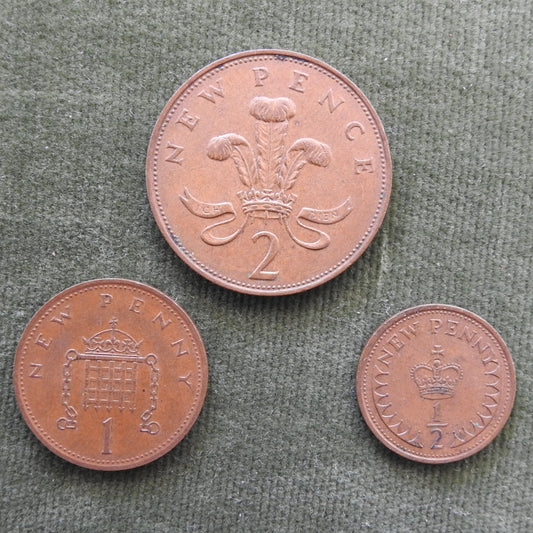 GB British UK English 1971 New Pence Queen Elizabeth II Copper Coin Group of 3