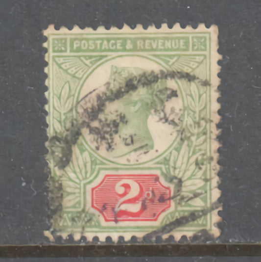 GB Great Britain England 1887 2d Queen Victoria 2 Pence Green On Red Postage & Revenue Stamp - Cancelled
