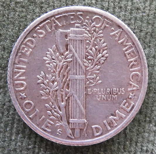 USA American 1942 S Silver Winged Mercury Dime Coin - Circulated