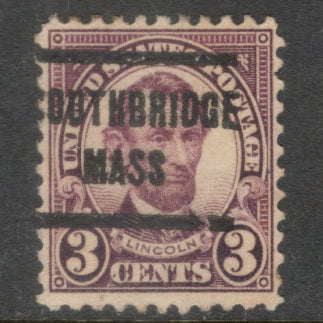USA America 1923 3c Violet Abraham Lincoln Stamp - Perfin: 11.0