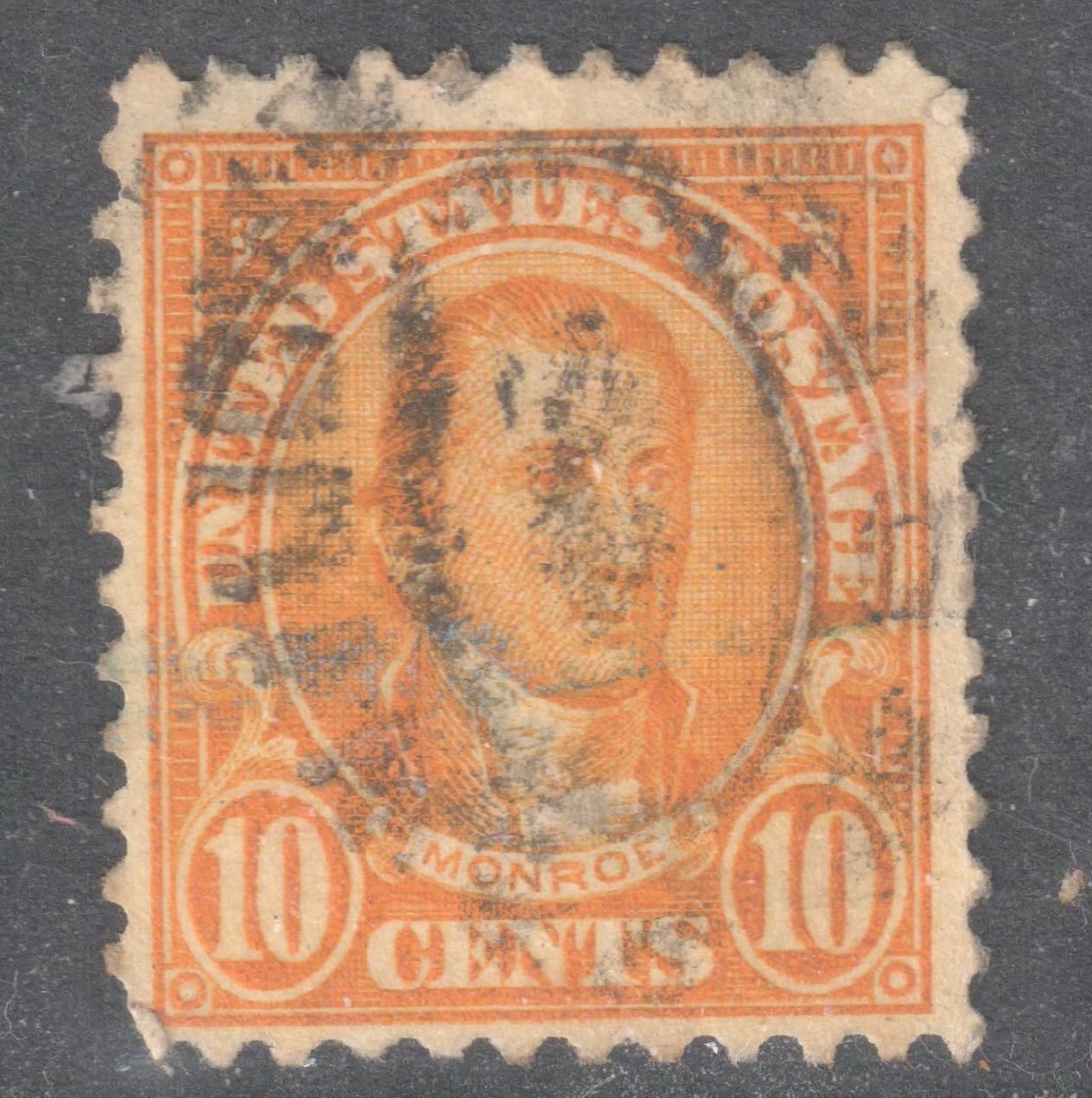 USA America 1923 10c Orange James Monroe stamp - Perfin:11