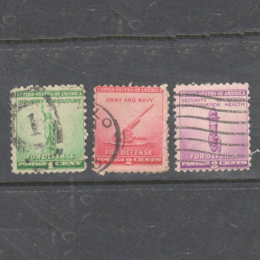 USA America 1940 National Defense Stamp Set (3 Stamps) - Cancelled