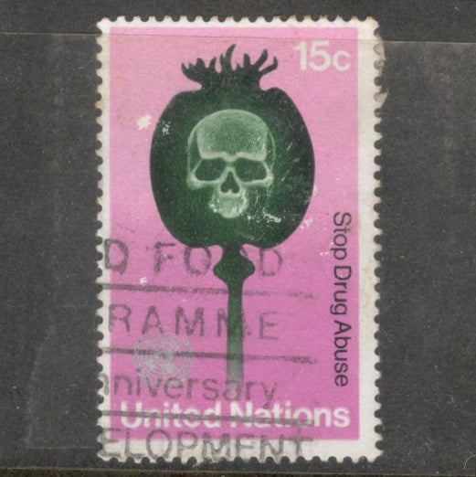 United Nations New York 1973 15c Multicoloured Stop Drug Abuse Campaign Stamp - Perfin: 14.0x13.75