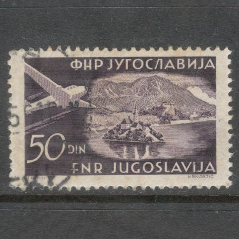 Yugoslavia 1951 - 1952 50 Dinara Blackish Violet Airmail Bled Stamp - Perfin: 12.5