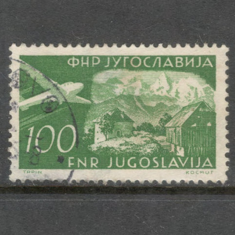 Yugoslavia 1951 - 1952 100 Dinara Multicoloured Airmail Stamp - Perfin: 12.5