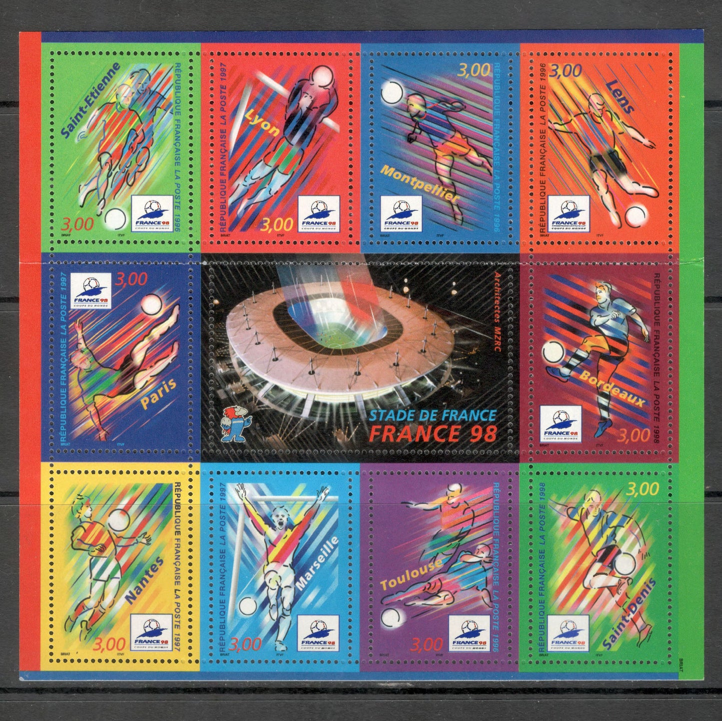 France 1998 3.00 Franc Football World Cup - France Multicoloured Mini Stamp Sheet