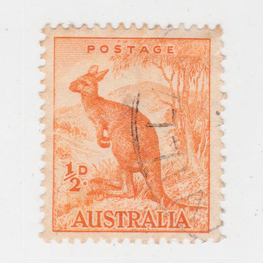 Australian 1937 1/2d Orange Kangaroo Stamp