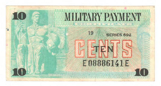 USA American 10 Cent MPC Military Payment Certificate Series 692 Issue 19 s/n E08886141E