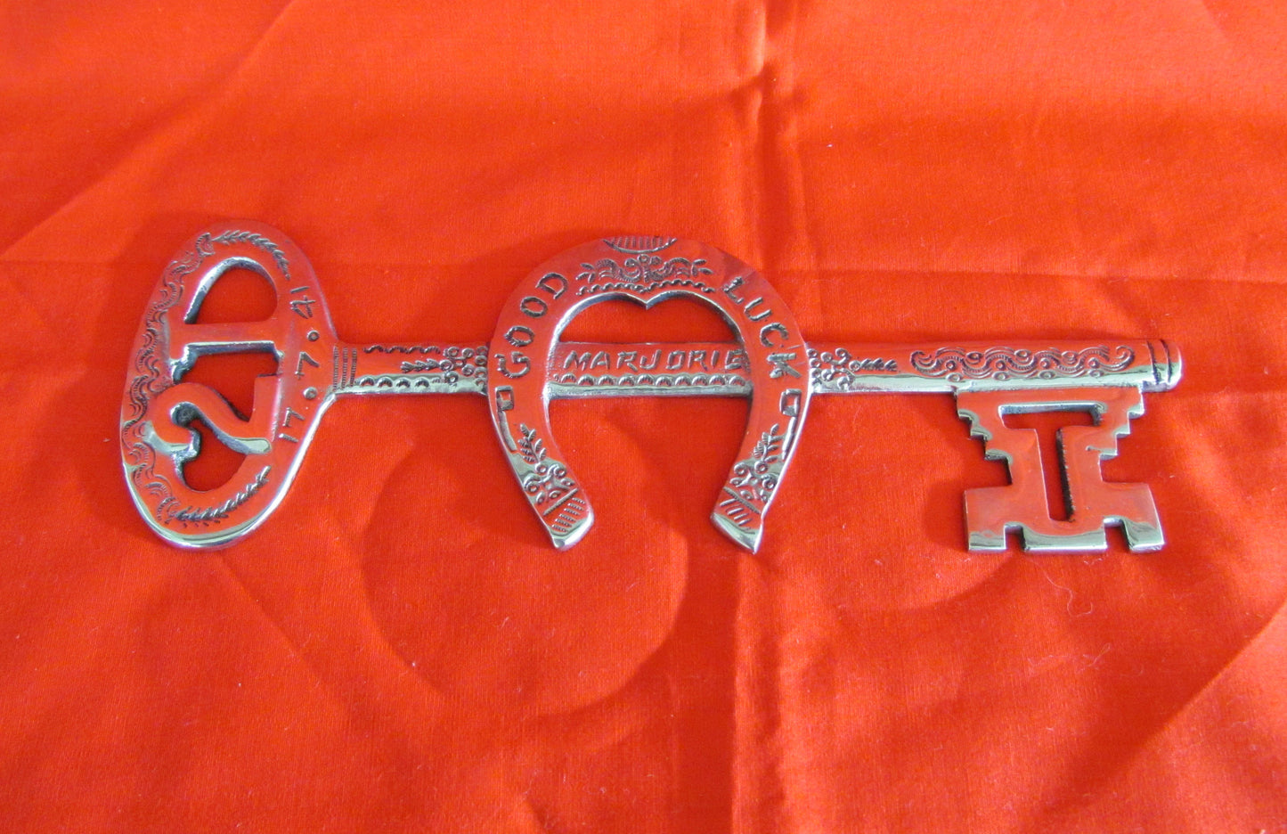 Nickle Plated 21st Birthday Key Engraved To Recipient c1940