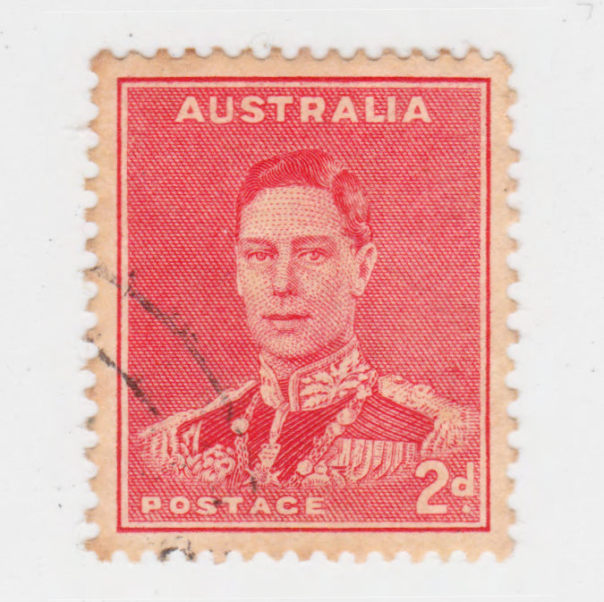 Australian 1938 Penny Scarlet King George VI Stamp Type