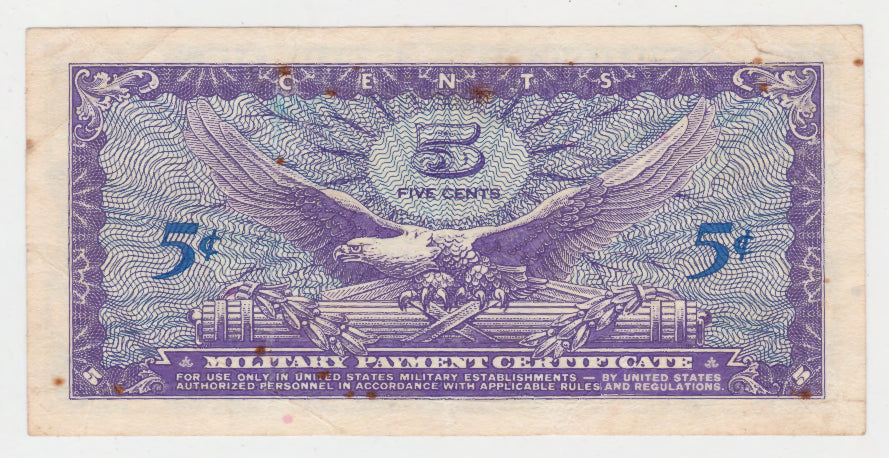 USA American 5 Cent MPC Military Payment Certificate Series 641 Issue 78 s/n J01962508J