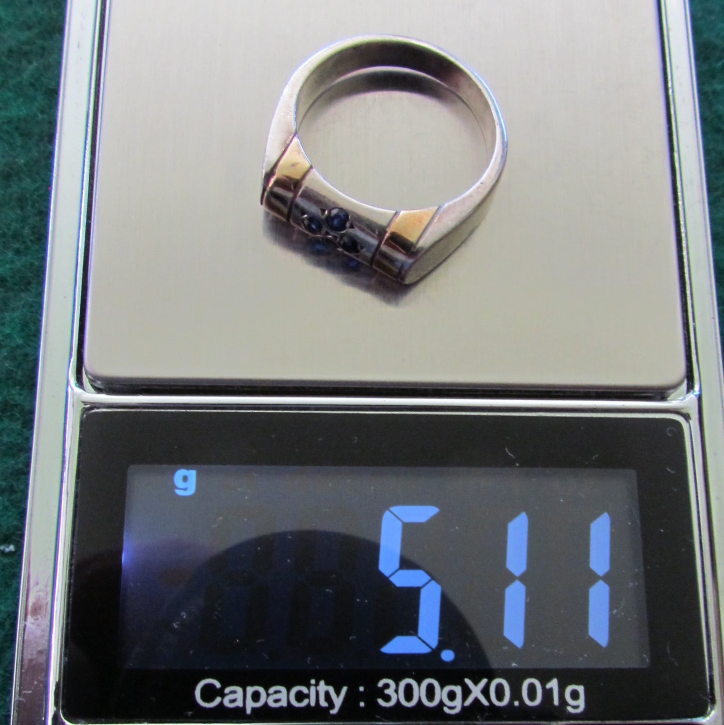 925 Sterling Silver Dress Ring With 585 14ct Gold Overlays Set With Sapphires