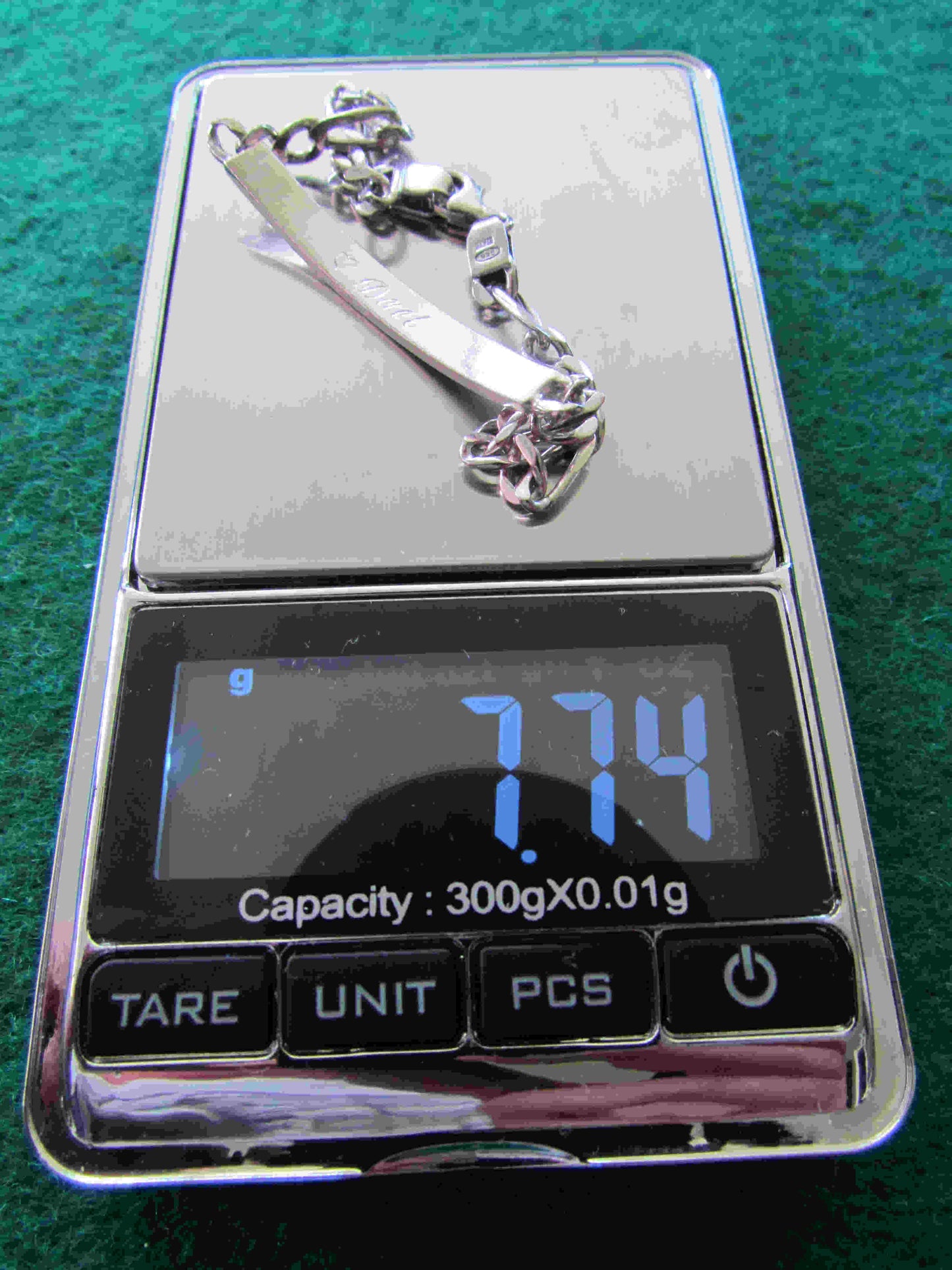 Silver 925 Flat Long Short Curb Bracelet With Crab Claw Clasp & Engraved Nameplate 7.74gms