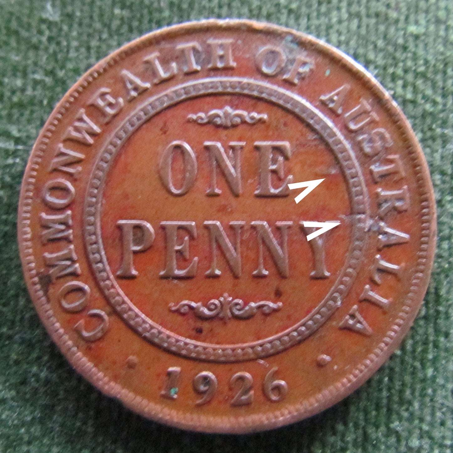Australian 1926 1d 1 Penny King George V Coin - Variety Planchet Errors
