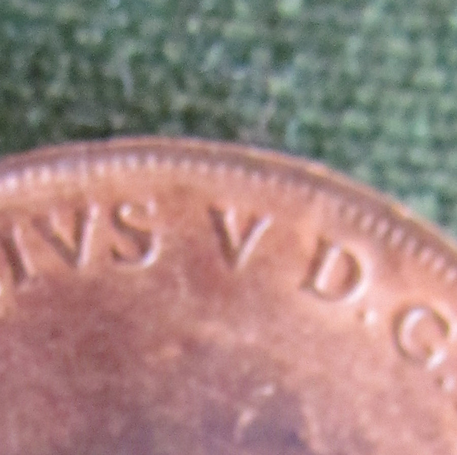 Australian 1927 1d 1 Penny King George V Coin - Variety Die Crack