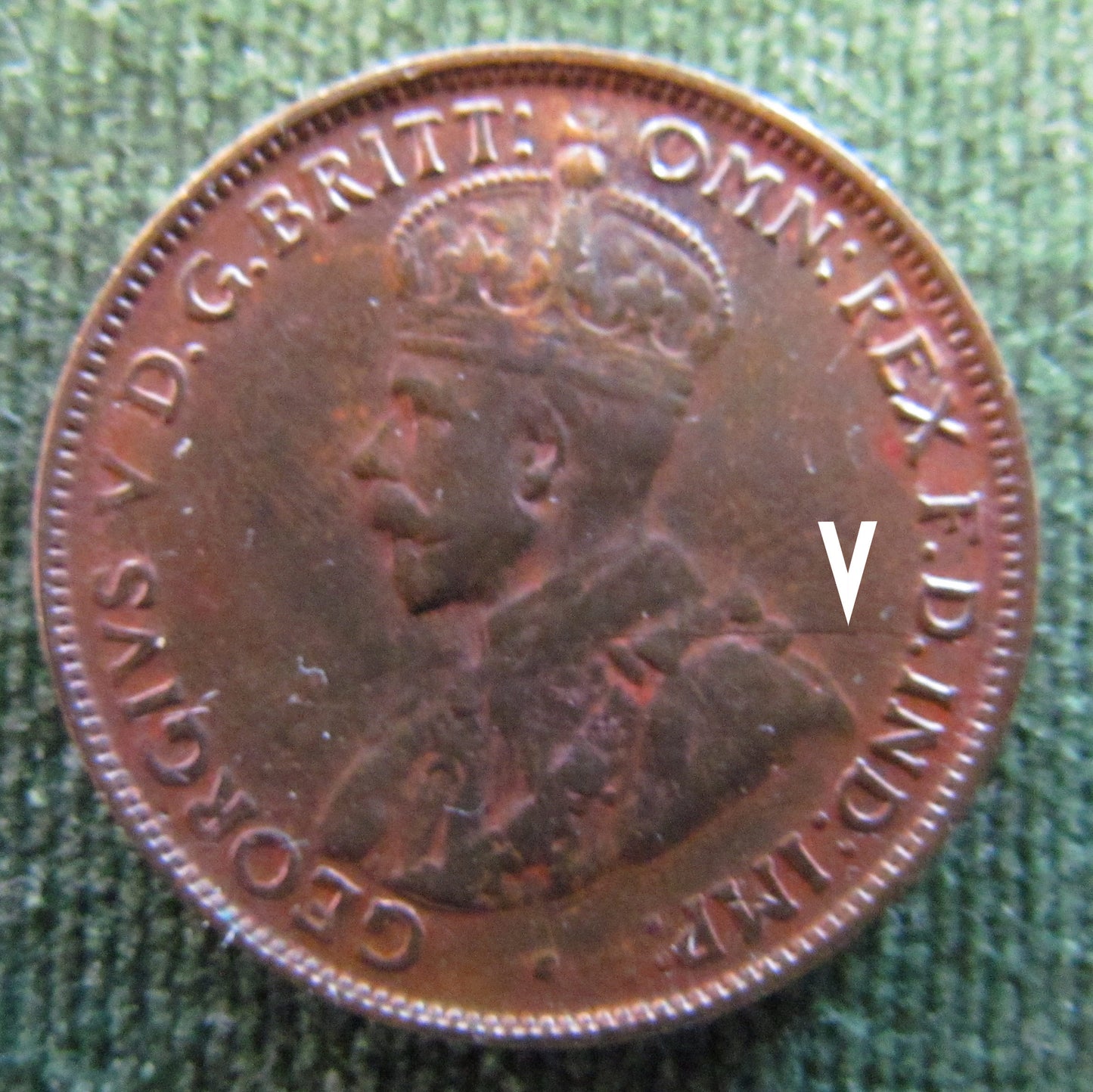 Australian 1928 1/2d Half Penny King George V Coin - Variety Die Crack