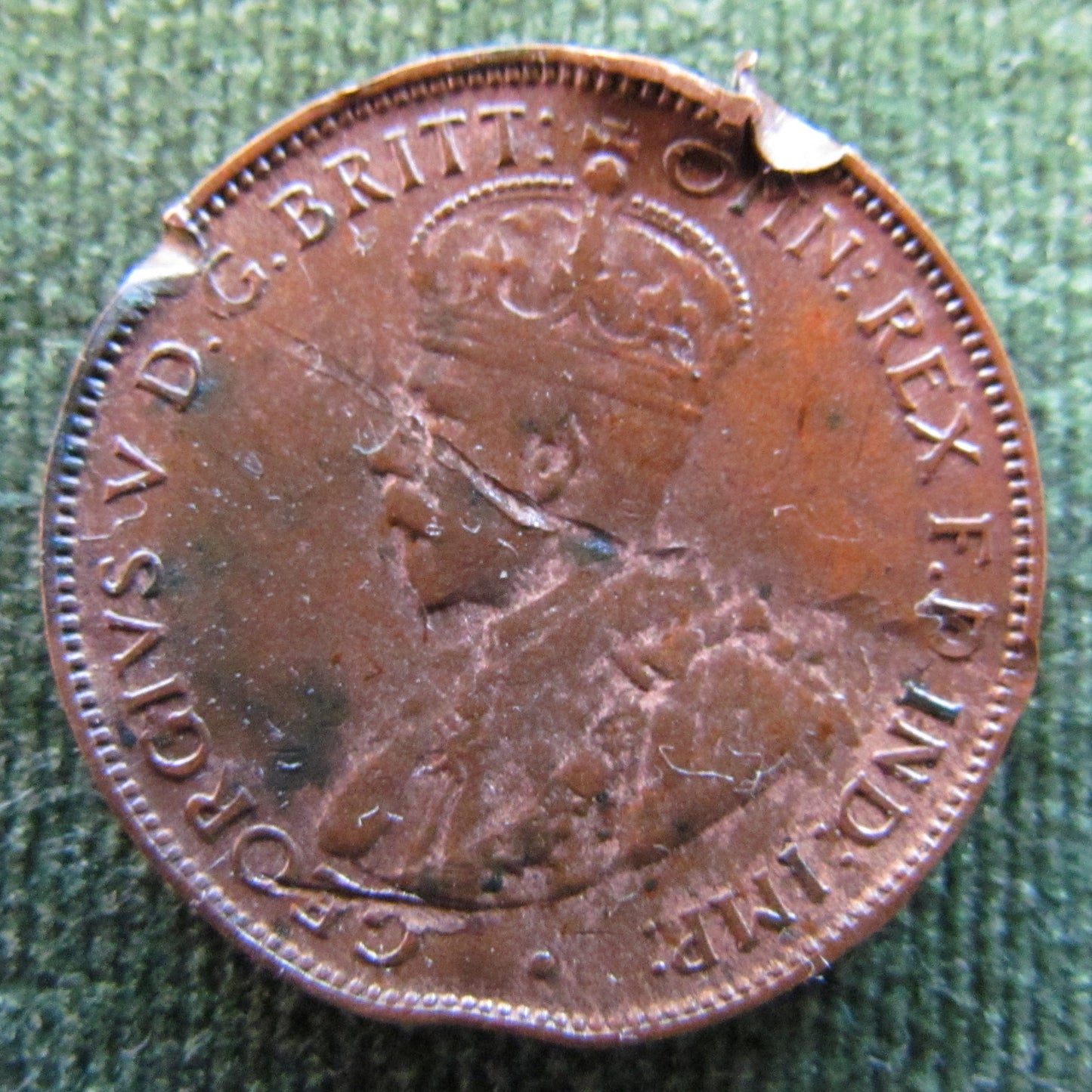 Australian 1933 1/2d Half Penny King George V Coin - Variety Rim Hit & Bent