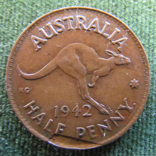 Australian 1942 I 1/2d Half Penny King George VI Coin - Variety Lamination Error