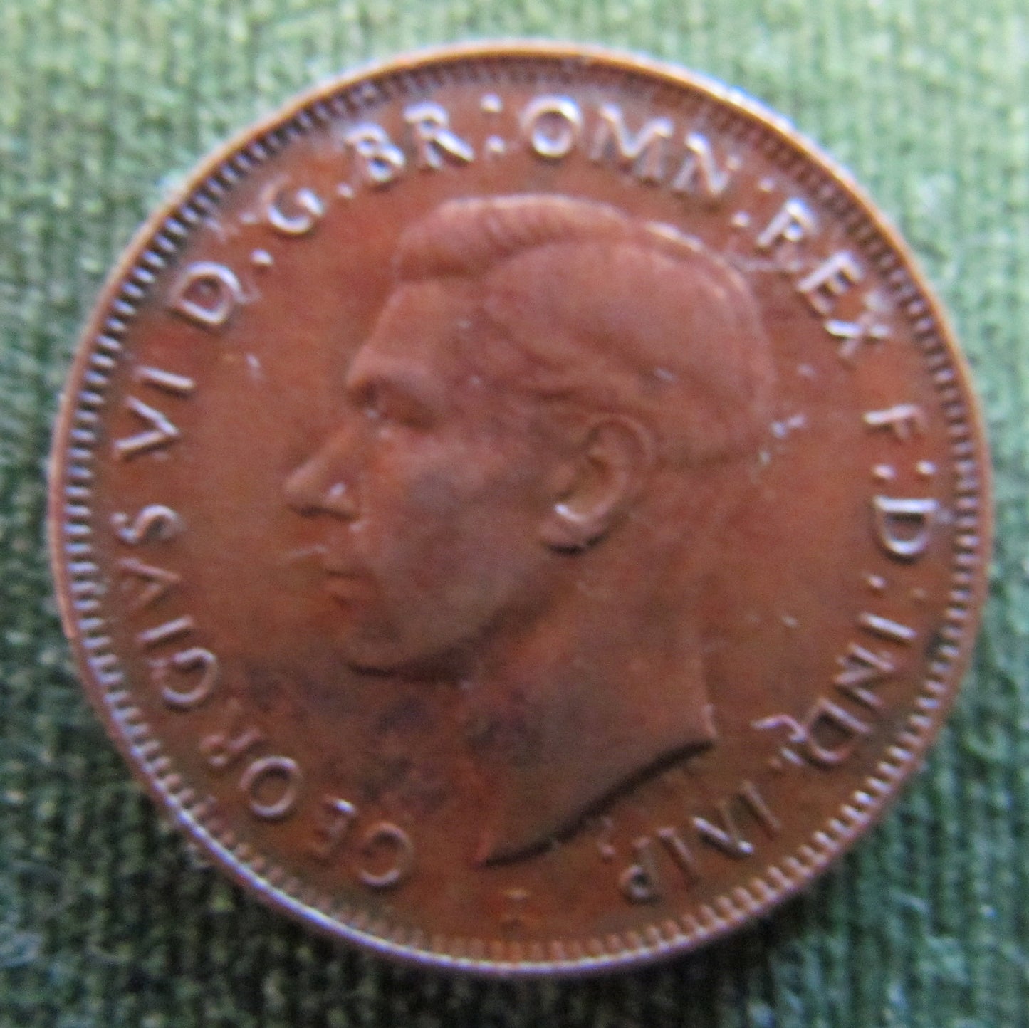 Australian 1942 I 1/2d Half Penny King George VI Coin - Variety Lamination Error