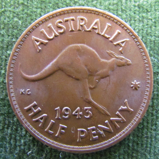 Australian 1943 1/2d Half Penny King George VI Coin - Low Circulation