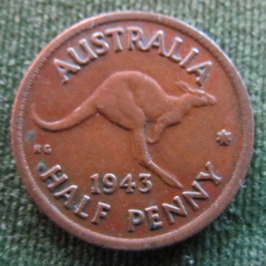 Australian 1943 1/2d Half Penny King George VI Coin - Variety Poorly Defined Rim