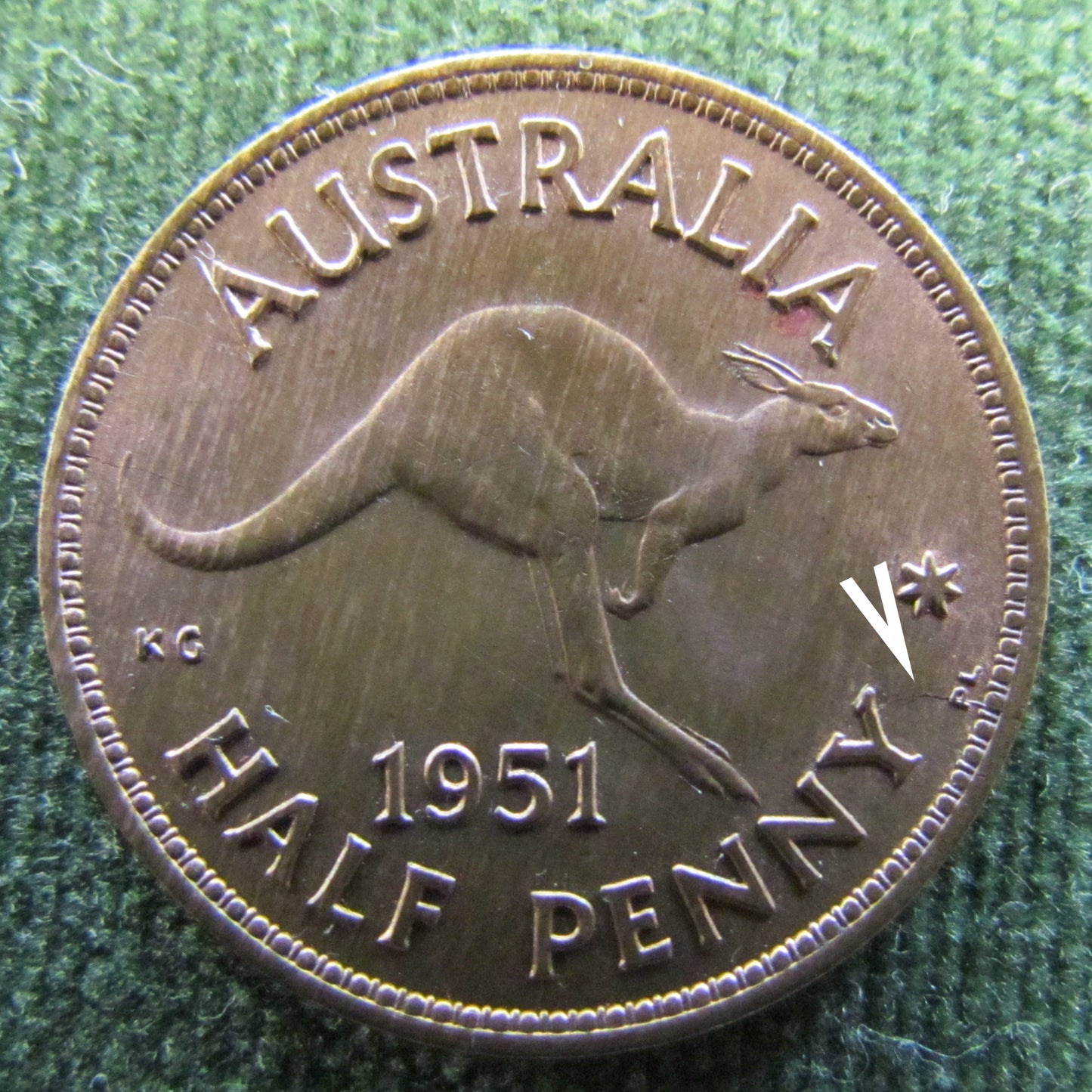 Australian 1951PL 1/2d Half Penny King George V Coin - High Grade