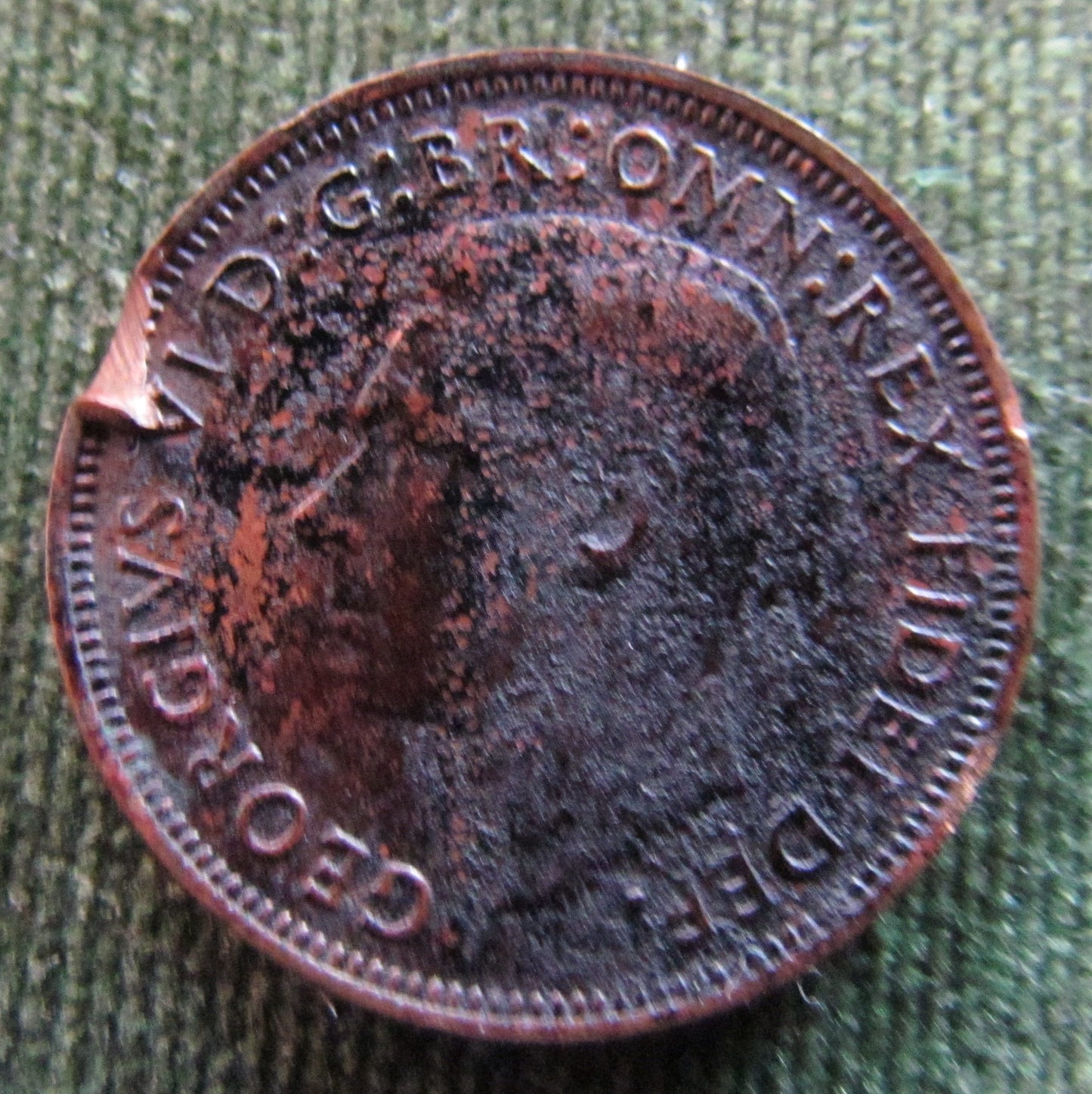 Australian 1951PL 1/2d Half Penny King George VI Coin - Variety Clipped