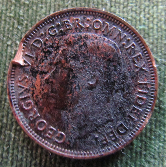 Australian 1951PL 1/2d Half Penny King George VI Coin - Variety Clipped