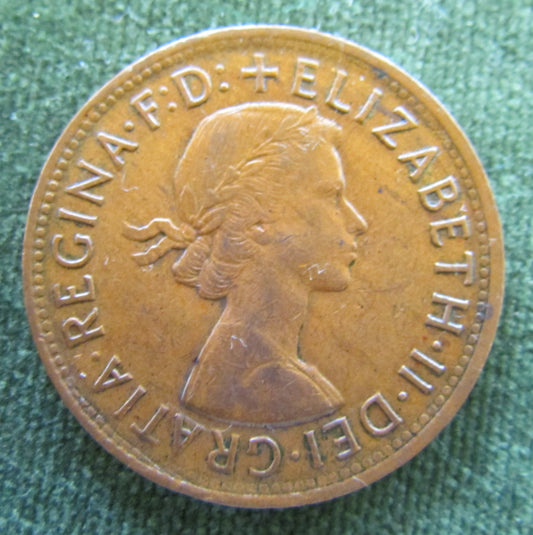 Australian 1955Y. 1d 1 Penny Dot Queen Elizabeth II Coin