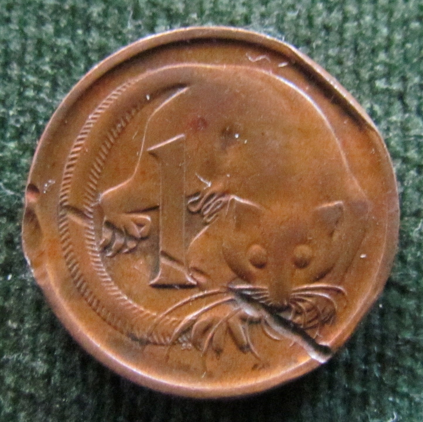 Australian 1967 1 Cent Queen Elizabeth II Coin - Variety Mint Clip