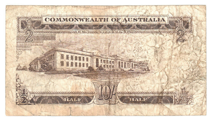 Australian 1961 10 Shilling Coombs Wilson Note s/n AG/81 621719 - Circulated