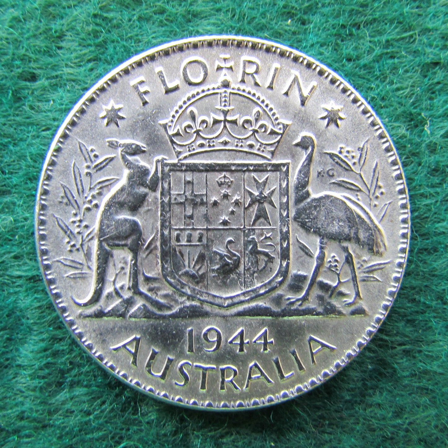 Australian 1944 2/- Florin King George VI Coin - Circulated