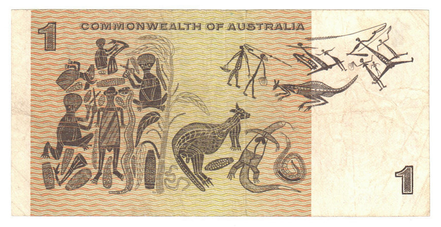 Australian 1972 1 Dollar Phillips Wheeler COA Note s/n BJT 930922 - Circulated