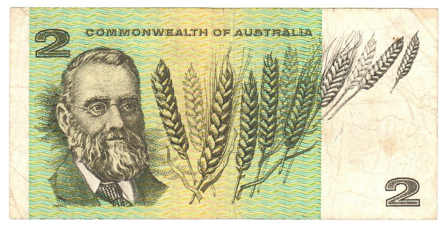 Australian 1972 2 Dollar Phillips Wheeler COA Note s/n GYB 511886 - Circulated